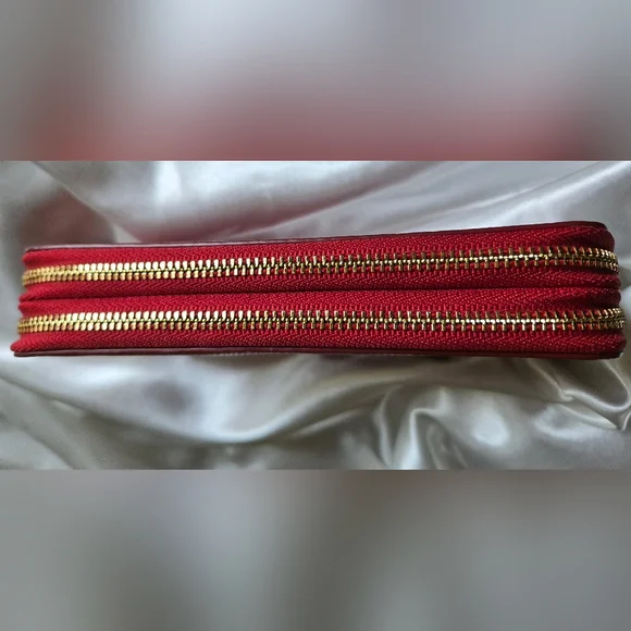 Coach Cherry Red Leather Double Zip Wallet - Picture 10 of 14